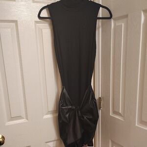 Chic Black Mini Dress with Faux Leather Bow Detail